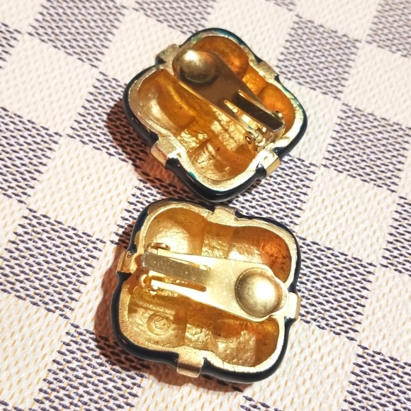 Rare 80s Les Bernard Large Runway Style Enamel Earrings - Picture 4 of 6